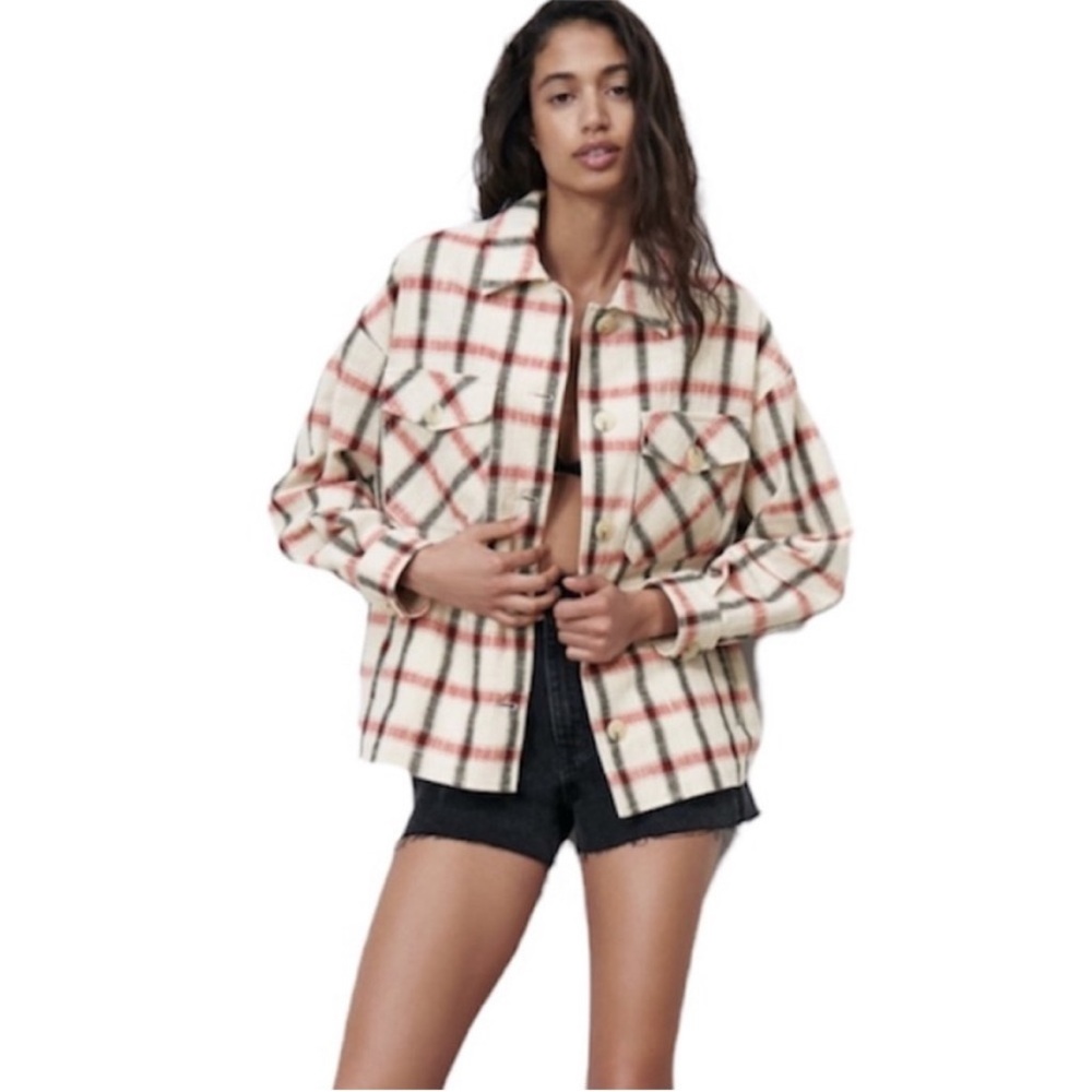 Zara Italian Fashion cream/red/black Shacket oversized size M